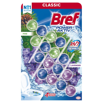 Bref Power Aktiv Pine & Lavender tuhý WC blok, 4× 50 g